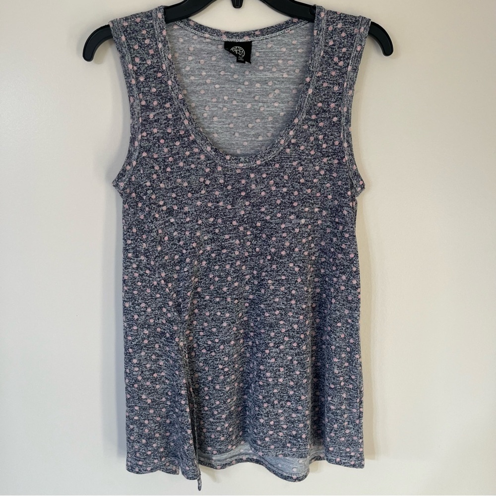 Women's Bobeau Gray & Pink Polka Dot Tank Top Size‎ XS Oversized Slit In Front
